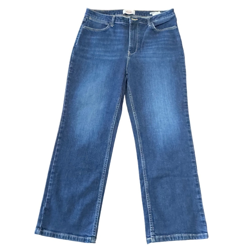 Wrangler Rodeo Straight Crop Jeans Womens 12 Dark Wash Blue High Rise Stretch